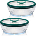 Anyday 2-Pack 4-Cup Shallow Glass Food Storage with Lids (Clear Kale) | Microwave Steamer, Plastic Free Meal Prep, Stackable Airtight Container, Vented Glass Lid for Microwave-Safe Reheating