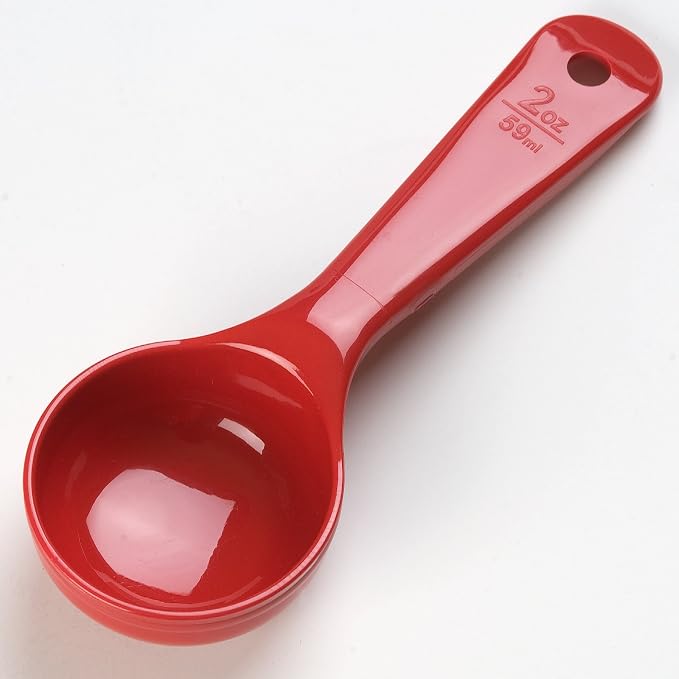Carlisle FoodService Products Measure Miser Solid Measuring Spoon with Short Handle, 2 Ounces, Red, 1 Count (Pack of 4)