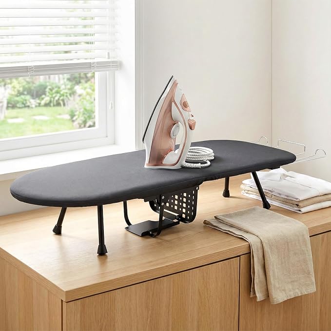 Tabletop Ironing Board with Iron Holder, Foldable Small Ironing Board for Travel, Folding Iron Board with Heat Resistant Cover, Portable Mini Iron Board for Apartment Dorm RV and Laundry Room Use