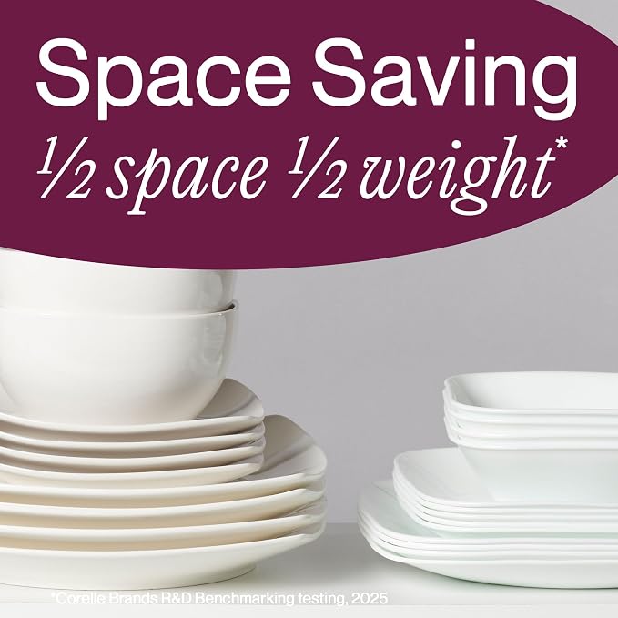 Corelle Vitrelle 18 Piece Glass Dinnerware Sets Rectangular Square Plate and Bowl Set Service for 6, Triple Layer Chip & Crack Resistant Glass Plate and Bowl Sets, Wandering Grove