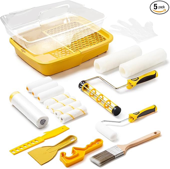 Voomey Professional Paint Roller Kit 22 Pcs, 9-Inch Upgraded Paint Roller with Super Coverage Effect, Paint Brush, Paint Roller Tray,Paint Kit for House Painting
