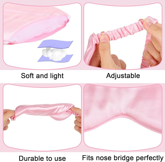 Newcotte 50 Pcs Silk Sleep Eye Mask for Sleeping Adjustable Elastic Strap Blackout Smooth Soft Eye Covers No Pressure Sleep Mask for Women and Men Comfortable Blindfolds(Pink)