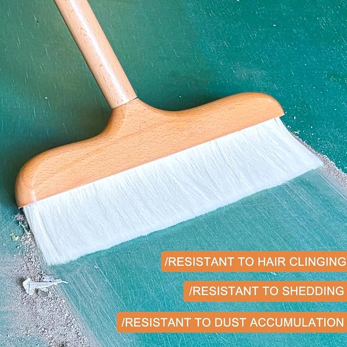 Gloffer Indoor Wood Wool Broom,Ultra Soft Bristles Broom with Long Handle,Sweeping Kitchen Brooms for Home Cleaning,Floor,Office