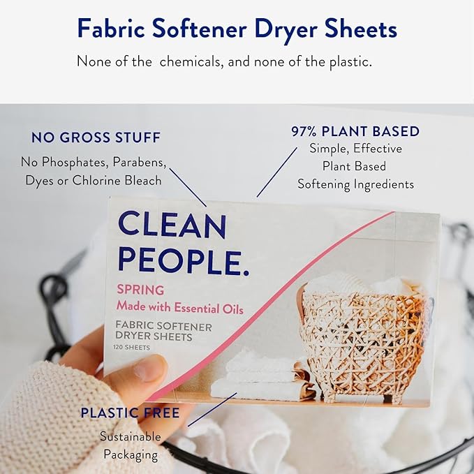 The Clean People Fabric Softener Sheets - Dryer Sheets - Softens & Removes Static Cling - Vegan Laundry Softener, Essential Oils - Spring 240 Pack