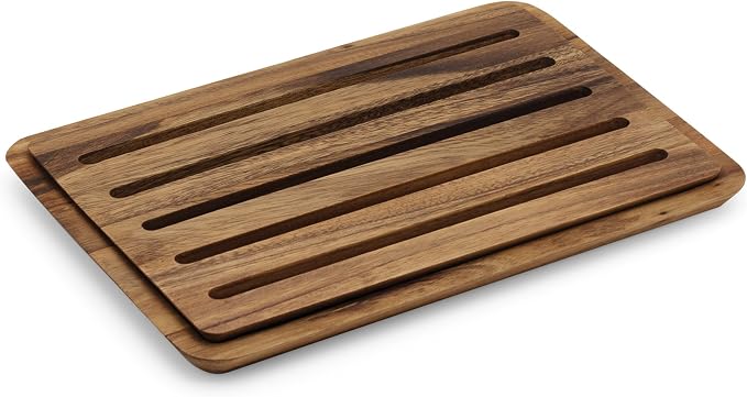Ironwood Nesting Bread Cutting Board with Crumb Catcher, 10" x 15" x 0.75" | Slice & Serve Bread On One Wood Board | Crumb Catcher Tray To Minimize Mess | Beautiful Acacia Wood | Sandwich Cutting Board