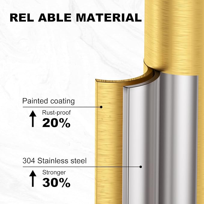 Toilet Paper Holder Free Standing, 25” H Stainless Steel Brass Gold Toilet Paper Stand, Weighted Base Floor Tissue Roll Holder for Bathroom,Toilet Roll Stand