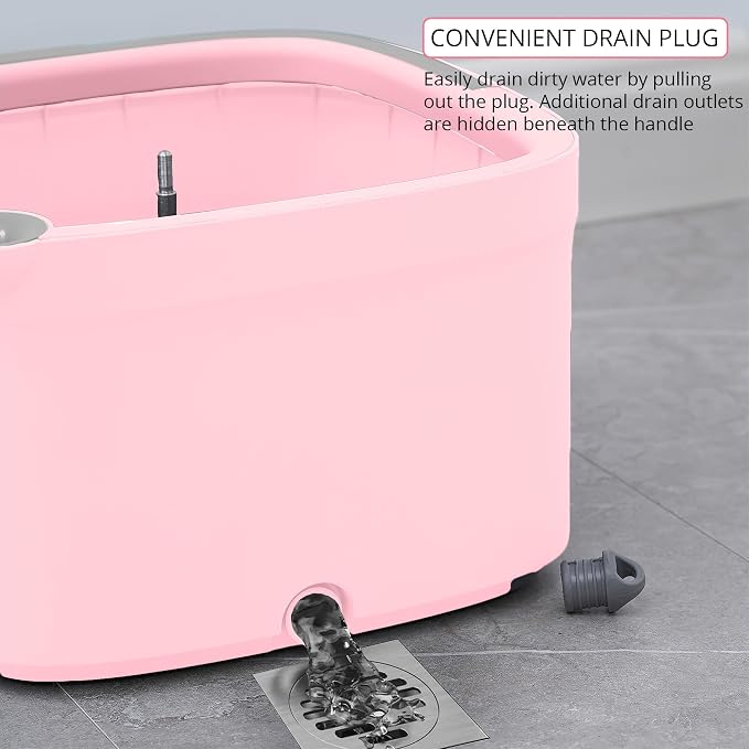 True & Tidy Square Spin Mop & Bucket System, 2 Machine Washable Pads, Rose