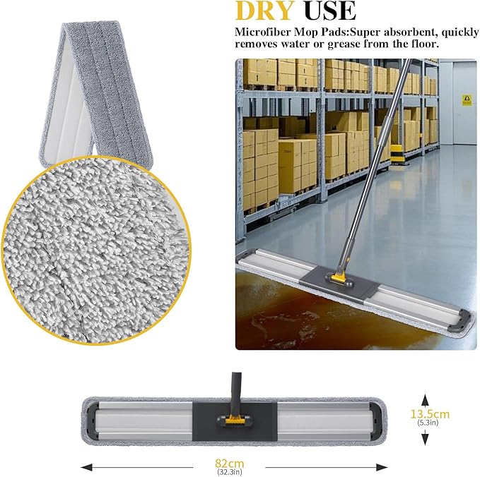 Masthome 36" Commercial Mop, Heavy Duty Industrial Floor Mop with 2 Microfiber Pads, 60" Adjustable Large Dust Mop,Wet Dry Flat Mops for Office Garage Warehouse Factory Mall