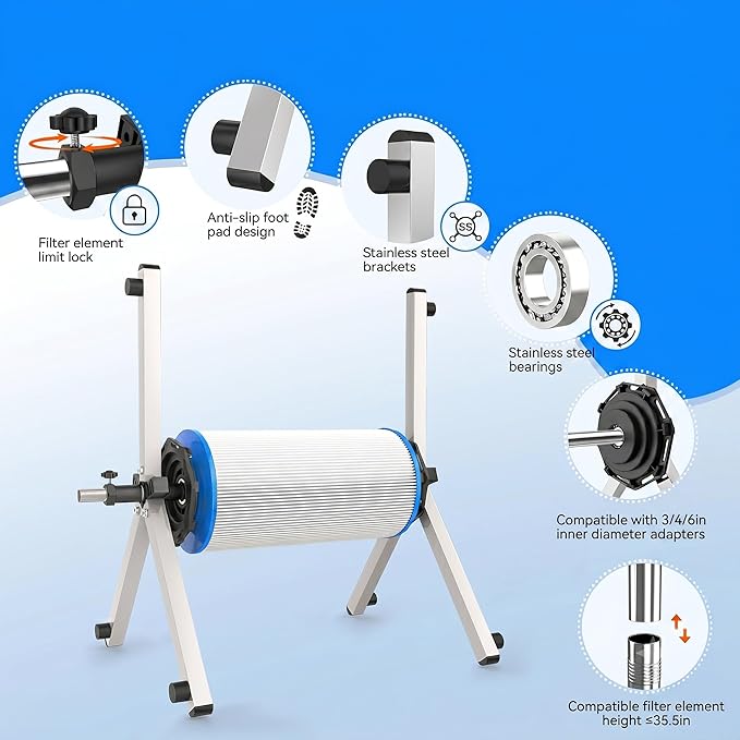 Deerchirp Pool Cartridge Filter Cleaner, Compatible with Filter Cartridges of 3, 4, and 6 inches in Diameter Supports Both Vertical and Horizontal Installation Modes