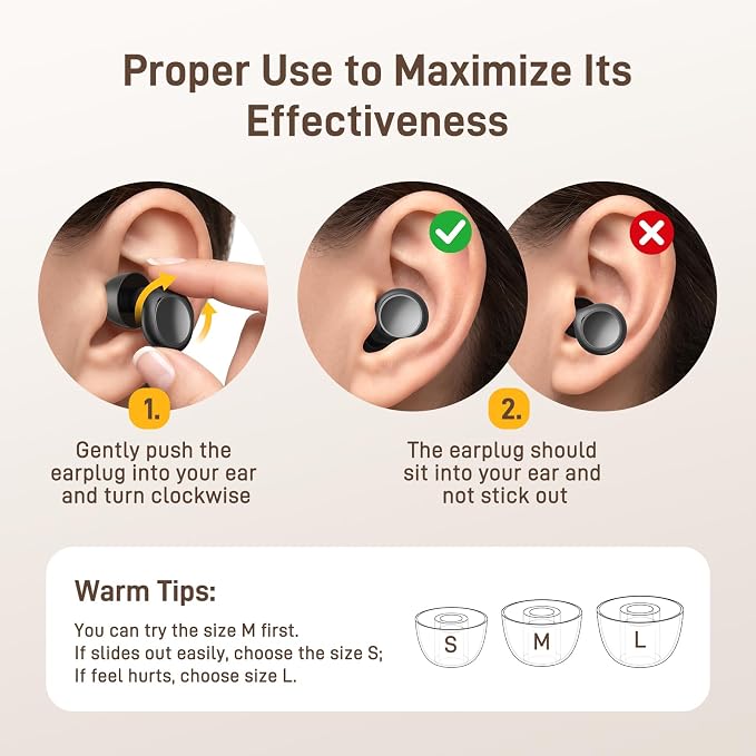 Earplugs for Sleeping, Noise Reduction Earplugs for Snoring, Reusable Soft Silicone Sound Proof Ear Plugs for Side Sleepers Noise Sensitivity for Hearing Protection for Work Sleep Travel HE03