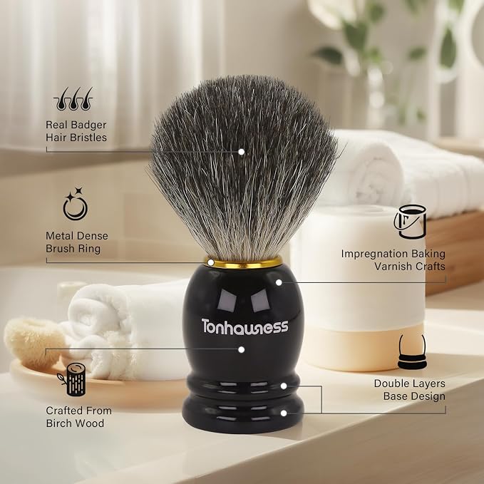 5 In 1 Manual Shaving Kit For Men Includes Badger Hair Shaving Brushes Set, Double Edge Safety Razor, Stainless Steel Shaving Bowl&Stand and Goat Milk Shaving Soap