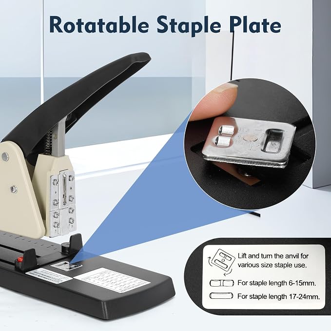 Heavy Duty Long Reach Stapler, 7000 Staples in Various Sizes with 30-200 Sheet Capacity,Long Arm Stapler,9.84”Adjustable Stapling Depth for Booklets & Office Document, Fixable Paper Guide