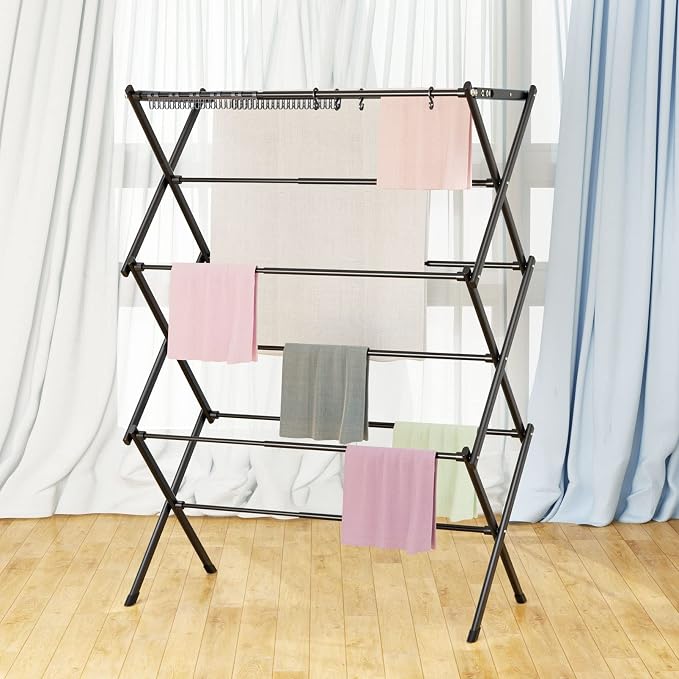 Clothes Drying Rack Foldable Drying Rack Clothing Black-1pack | for Laundry - 40" x 28.8" x 14.2", Space Saving Household Indoor
