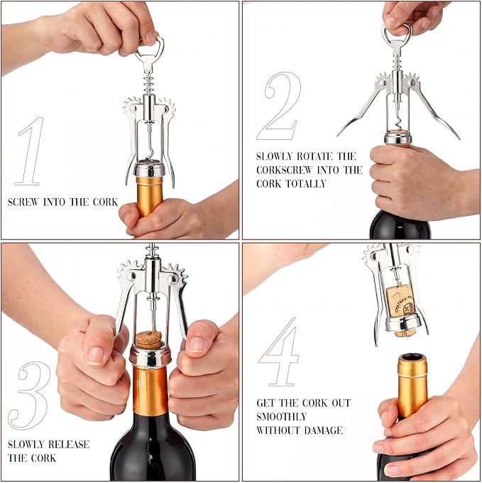 Hushee 20 Pcs Wing Corkscrew Opener, Zinc Alloy Heavy Duty Multifunctional Wine Bottle Opener for Restaurant, Bar, Waiters, Ideal for Wedding Shower Party Favors Gifts (Classic,Silver)