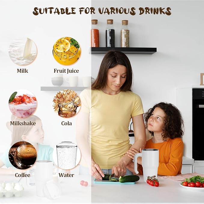 20 oz Sublimation Tumbler with Handle 12pcs, Keep Cold 24 Hours Stainless Steel Tumbler with Lid and Straw &Brush Double Wall Vacuum Reusable Sports Water Bottle with Handle Travel Coffee Mug