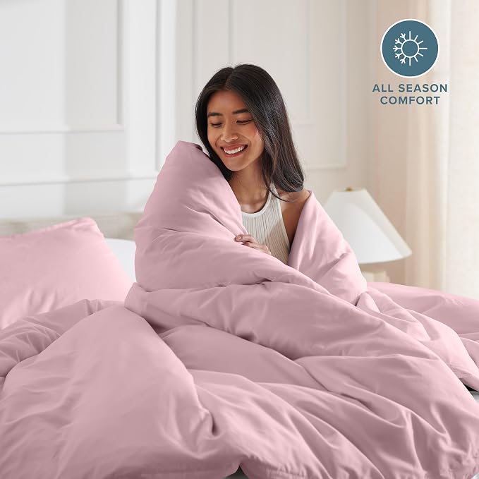 Bare Home Bedding Duvet Cover Queen Size - Premium 1800 Super Soft Collection - Lightweight, Cooling - Soft Breathable Bedding Duvet Cover (Queen, Dusty Pink)
