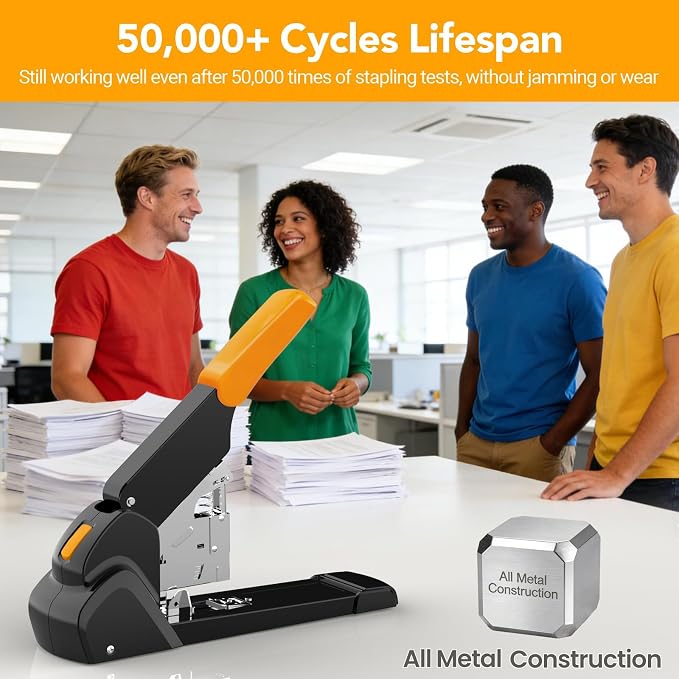 AFMAT Heavy Duty Stapler 220 Sheets, Large Staplers for Desk with 7000 Staples, 60% Reduced Effort, 50,000+ Uses, Jam Free, Adjustable Paper Depth, Metal Classroom Office Desktop Stapler, ES15