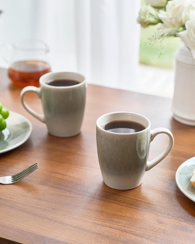 famiware Coffee Mugs Set, 13oz Mug Set of 6, Stoneware Cups for Latte, Hot Tea, Mocha, Cocoa, Cappuccino, Microwave and Dishwasher Safe, Glacier Series, Sage Green