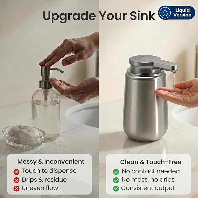 GentleJet NovaJet Automatic Liquid Soap Dispenser Touchless Sensor, USB-C Rechargeable, 304 Stainless Steel, IPX5 Waterproof for Bathroom Kitchen Sink, 10 oz / 300 ml