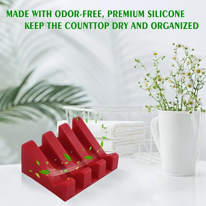 Self Draining Soap Dish Holder,Silicone Soap Dish,for Bathroom,Kitchen, Sponges，Can Extend Soap Life，Keep Soap Bars Dry and Easy Cleaning (Red+Deep Green,2-Pack)