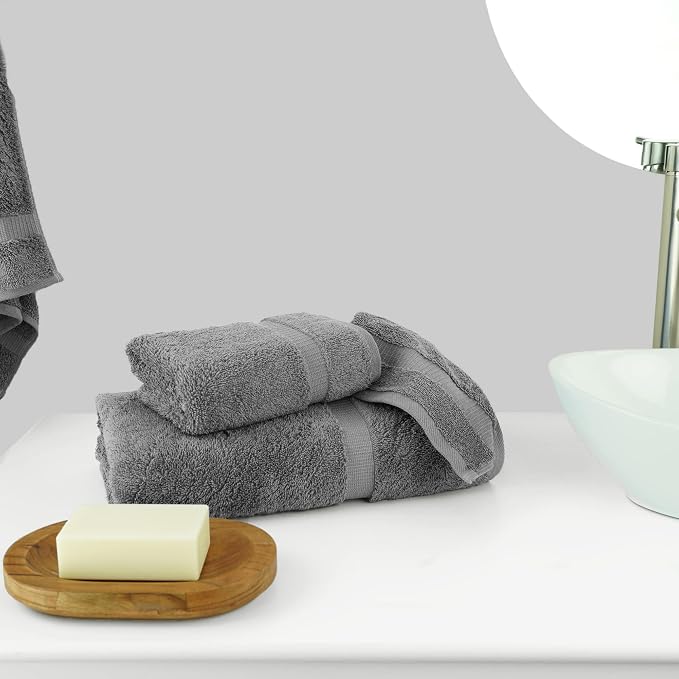 Chakir Turkish Linens Personalized 3 Piece Towel Set, 100% Cotton Luxury Turkish Towels for Bathroom, Soft Absorbent Towel Set with Bath Towel Hand Towel and Washcloth, Gray