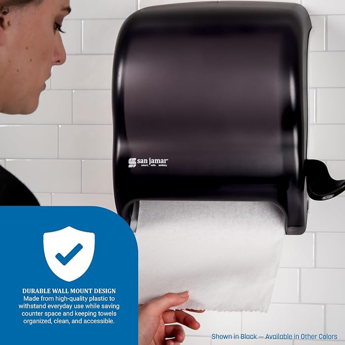 San Jamar Classic Element Paper Towel Dispenser Wall-Mounted Commercial Roll Dispenser, Fits All Core Sizes with Lever for Bathroom, Kitchens, and Restaurants, Plastic, Universal Paper, Black Pearl