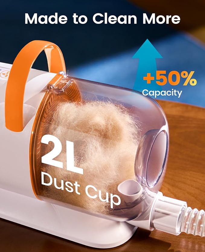 oneisall Dog Grooming Vacuum - 15000Pa Suction, Captures 99% Pet Hair to Reduce Shedding, Dog Grooming Clippers & Quiet Brush (≤59dB) with 4 Accessories, 2L Dust Canister for Home Cleaning（Orange）