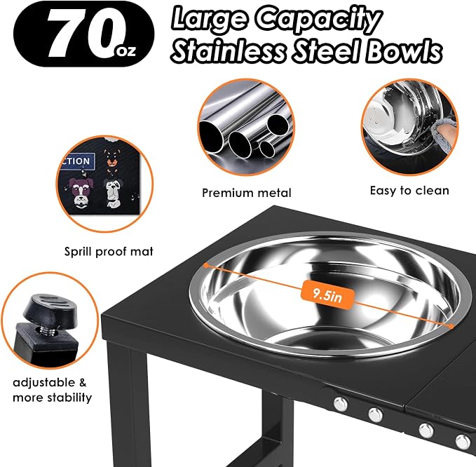 ADENGL Metal Elevated Dog Bowl for Large 𝐋𝐚𝐫𝐠𝐞 Raised Bowl Stand with Sprill Proof Mat and 2000ML Pet Bowls, Food & Water Bowls 16" Tall Dog Feeder for Large Breed