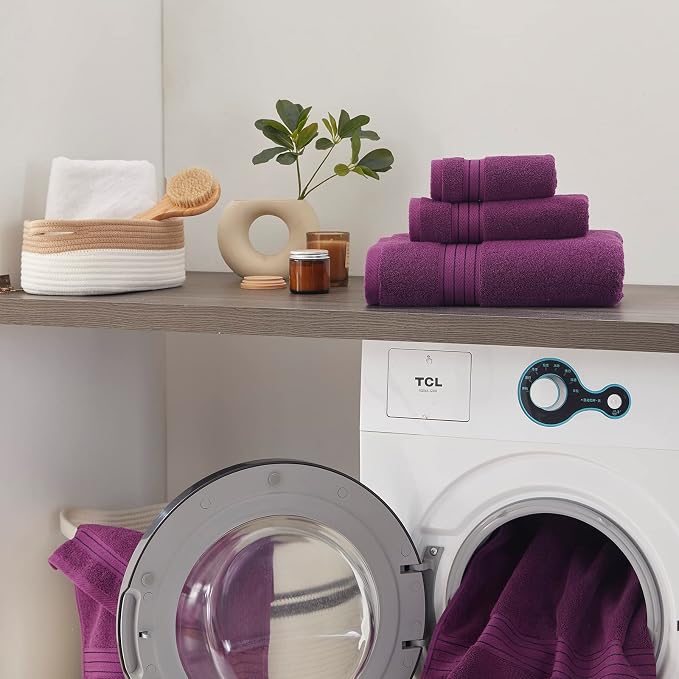 COZYART Luxury Bath Towel Set 3 PCS, Purple 100% Turkish Cotton 650 GSM | OEKO-Tex 100 Certified Zero Twist Ring Spun, Soft Absorbent Quick Dry, Plush Fluffy, Breathable Hotel Quality for Daily Use