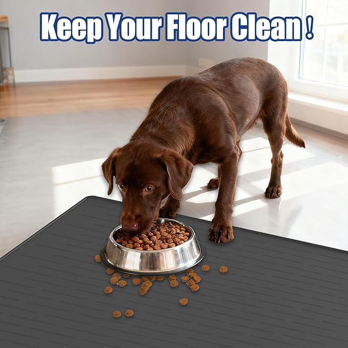 31.8"x23.8" Extra Large Pet Food Mat, Silicone Dog Mats for Food and Water, XL Nonslip Pet Feeding Mats for Floors,Dog Cat Bowl Mat with Raised Edges, Light Gray