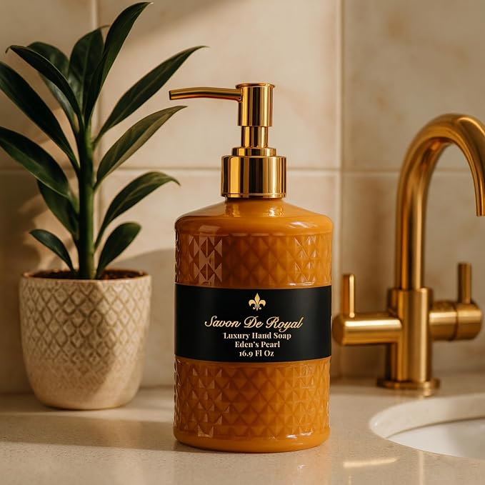 Savon De Royal Luxury Liquid Hand Soap, Jasmine Scent, Moisturizing Vegan Kitchen & Bathroom Soap for Hand Wash, Gentle & Nourishing Formula, Refillable Bottle 16.9 Fl Oz, Eden's Pearl