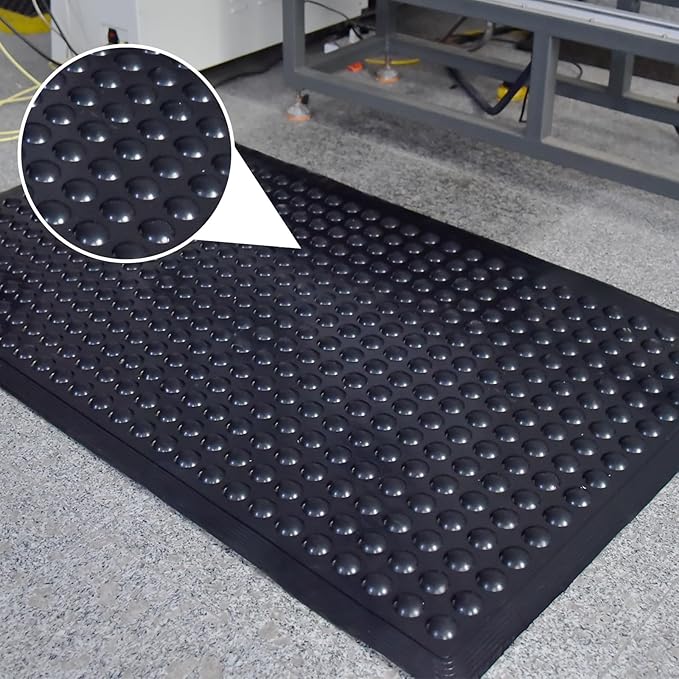 2Pack 36"x60" Black Rubber Bubble Anti-Fatigue Workplace Mat, Non-Slip Comfort Standing Floor Mat – Indoor, Outdoor, Garage, Workshop, Kitchen