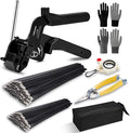 Stainless Steel Cable Tie Gun Kit：With 300pcs Uv Resistant Black Metal Zip Ties Heavy Duty Outdoor (150 Each of 8, 12 Inch) Adjustable Fastening Cutting Tie Tool Sets，for Chainlink Fence，Exhaust Wrap