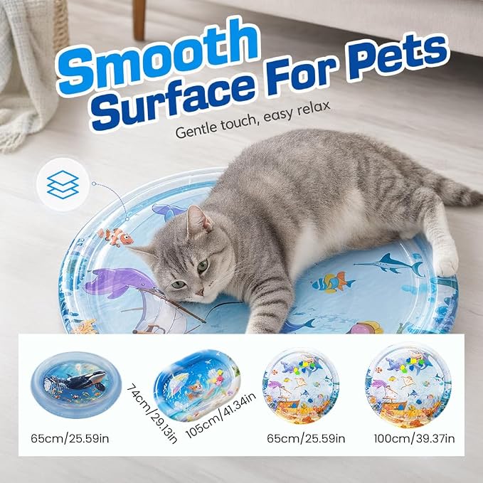 Cat Water Mat with Fish, 2026 New Interactive Cat Mat, Cat Mat for Indoor Activity, Portable Pet Water Play Mat for Cats and Dogs，A：Large,39"