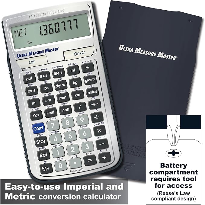 Calculated Industries 8025 Ultra Measure Master Professional Grade U.S. Standard to Metric Conversion Calculator Tool for Engineers, Architects, Builders, Scientists and Students | 60+ Units Built-in, Silver | Professional Grade, U.S. Standard to Metri...