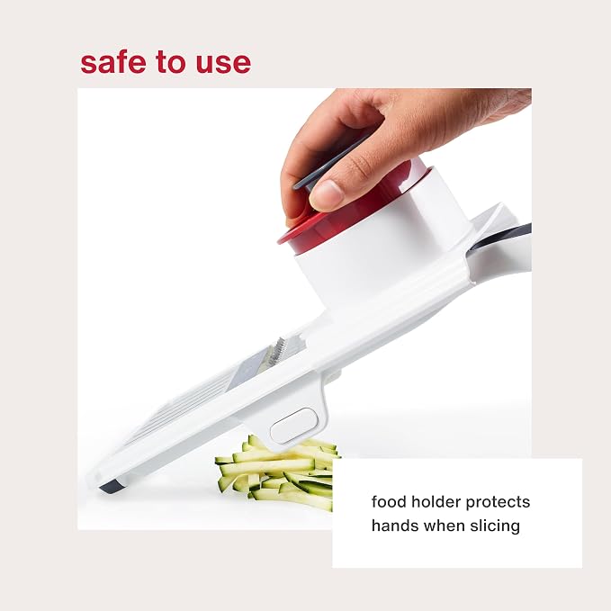 Zyliss Easy Control Handheld Slicer - Vegetable Slicer & Chopper - Fruit Cutter - Handheld Slicer with Two Stainless Steel Blades - Dishwasher Safe - White/Red, 13 inches