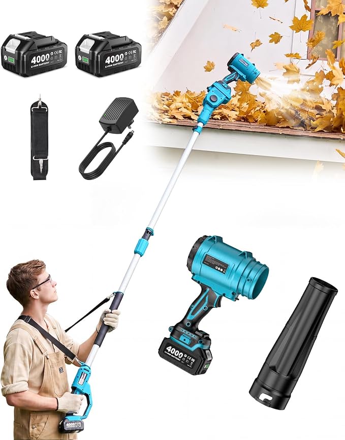 Gutter Cleaning Tools Cordless Leaf Blower for Roof Gutters, 700CFM/200MPH | 3-Speed, 2x 4.0Ah Batteries, 8.9ft Telescopic Pole & 180° Swivel, Clean Gutters from Ground Safely, for Lawn, Patio, Snow