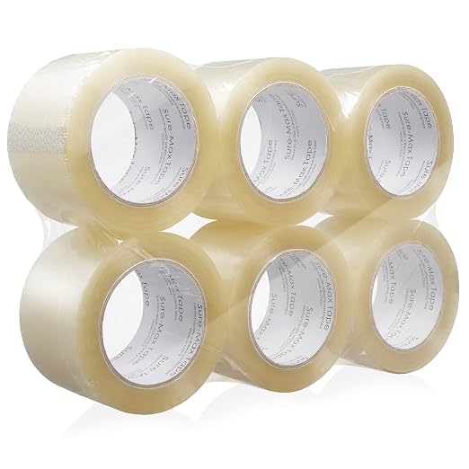 Sure-Max 6 Rolls Extra-Wide Shipping & Packing Tape (3" x 110 yard/330' Each) - Moving & Adhesive Carton Sealing - 2.0mil Clear