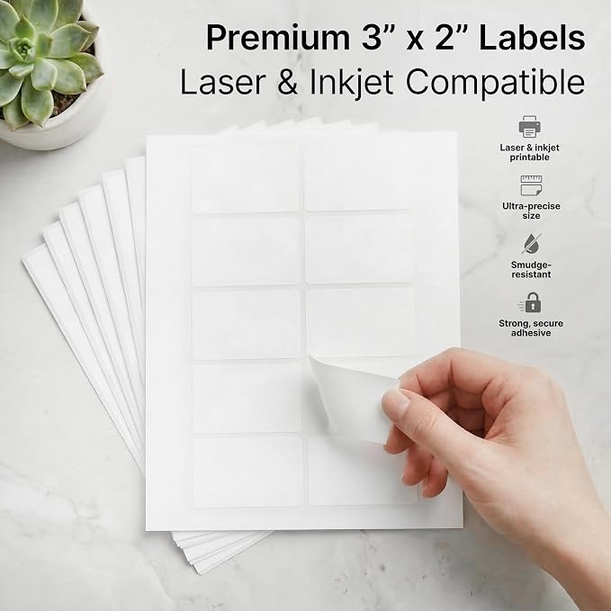 3" X 2" Matte White Printable Shipping Labels (30 Sheets, 300 Stickers) Mailing and Address Labels, Product Packaging Stickers for Laser & Inkjet Printers - Spartan Industrial Template R011