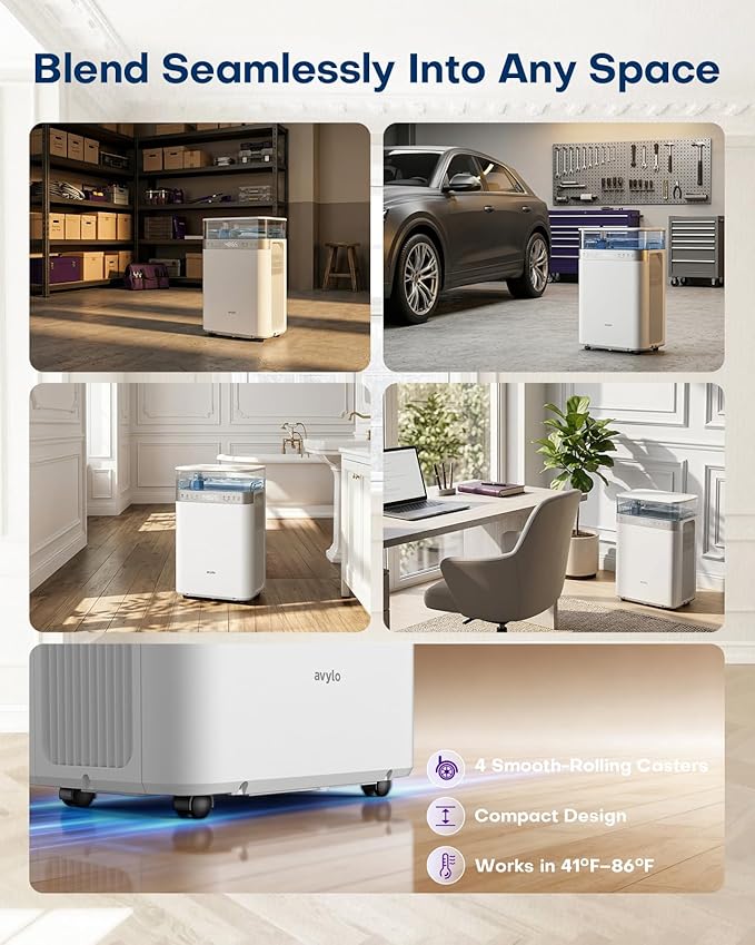 avylo Dehumidifier for Basement with Pump and Drain Hose, 90 Pint/D, White, 2.11 Gallon Top-Mounted Water Tank, 5000 Sq.Ft Dehumidifiers for Home with 41dB, Auto Defrost