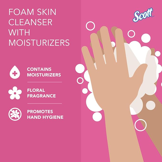 Scott Professional Foam Hand Soap with Moisturizers (91592), 1.2 L, Foaming, Pink, Floral Scent, Automatic Refills, for Kimberly-Clark Professional ICON Dispensers (2 Bottles)