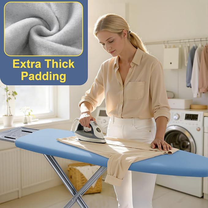 Ironing Board Cover and Pad, Extra Wide, 18" x 49", Blue | Aluminum Coating, Thick Scorch & Stain Resistant Padding, Heavy Duty Iron Board Cover with Elastic Edge, Adjustable Fastener