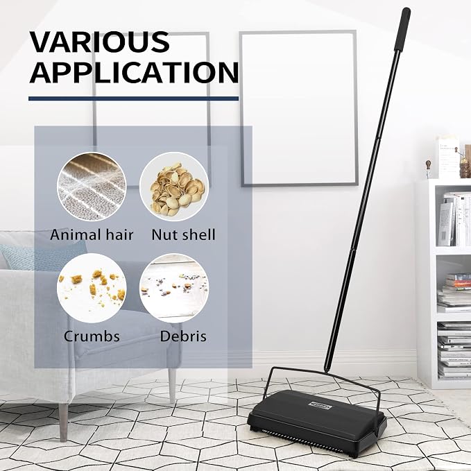 JEHONN Carpet Floor Sweeper Manual with Horsehair, Broom and Dustpan Set for Home
