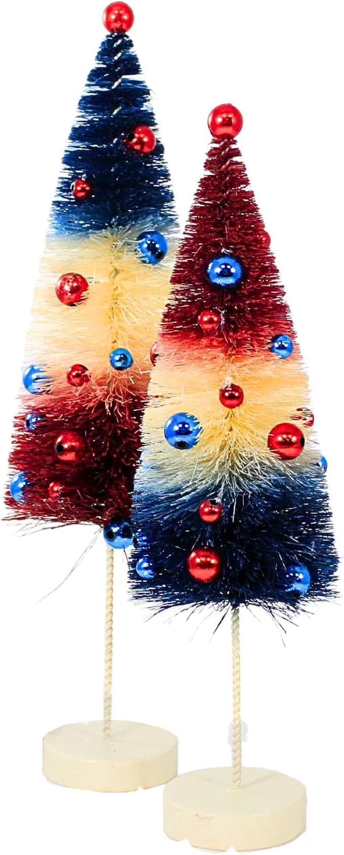 Bethany Lowe Americana USA 9.5" & 11" Bottle Brush Tree with Ornaments - Set of 2