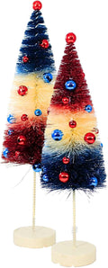 Bethany Lowe Americana USA 9.5" & 11" Bottle Brush Tree with Ornaments - Set of 2