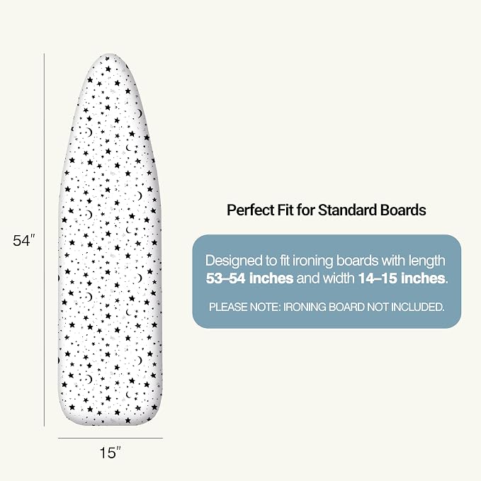 UniSimp Ironing Board Cover and Pad 15"x54" Extra Thick Natural Cotton, Scorch and Stain Resistant Padding, Standard Size Iron Board Cover with Fasteners Heavy Duty Elastic Edge, Heatproof Nightfall