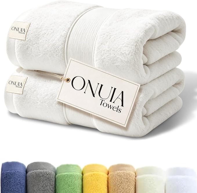 2 Packs Luxury Bath Towels Set, Ultra Soft Skin Bath Towel, Premium Hotel Bathroom Towels, Absorbent Quick Drying & Low Lint for Bathroom Spa Gym & Home Use，White Set of 2
