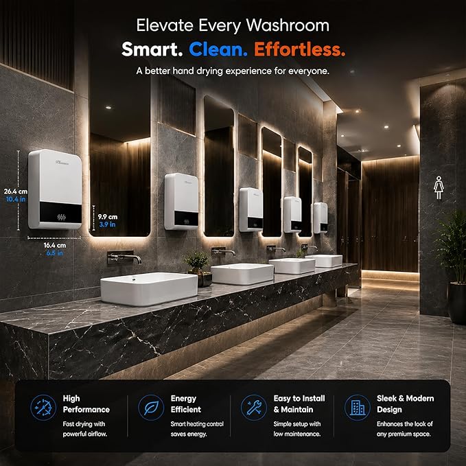 Commercial Hand Dryer, ADA Compliant Ultra Slim (3.89"), High Speed Automatic Electric Hand Dryers for Bathrooms, 1000W Energy Efficient, Washable Filter, LED Indicator, 110V Plug-in