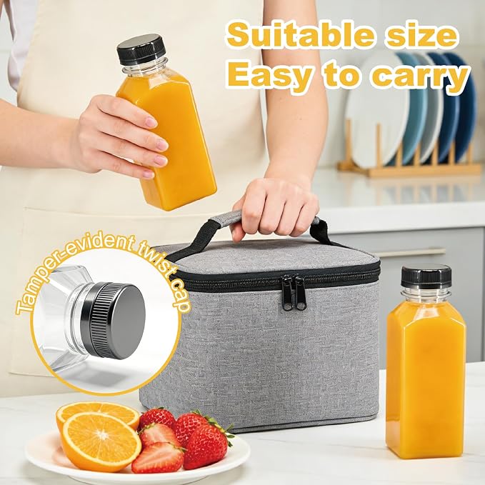 100 Pack 12oz Clear Reusable Plastic Juice Bottles with Caps, Food Grade BPA-Free Leak Proof Juicing Containers with 108 Labels & brush& Silicone Funnels for Homemade Juice, Smoothies & Travel