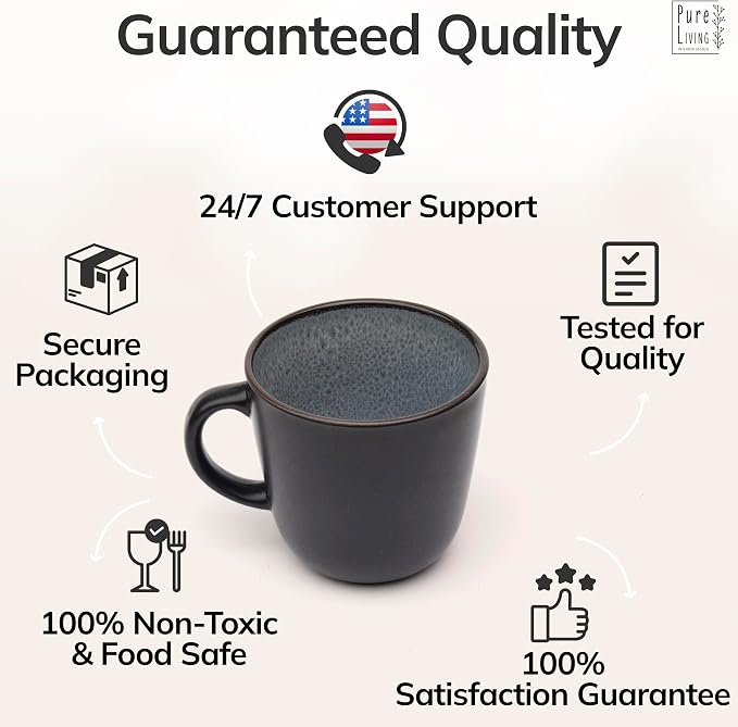 Large Stoneware Coffee Mugs Set of 4, 15.6 oz Coffee Cups with Reactive Glaze, Lead-Free, Dishwasher & Microwave Safe, Stain Resistant for Cocoa, Latte, Cappuccino & Tea, Dark Gray